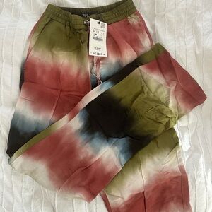 Zara Olive and Coral Tie-Dye Pants